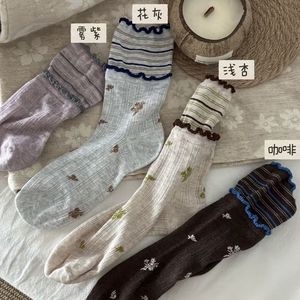 Calcetines Sin Costuras para Mujer, Color Morado Niebla, Gris, Albaricoque Claro, Café, Fibra de Poliéster, Absorbentes de Sudor, a Media Pantorrilla, Primavera Verano - Product Image 3