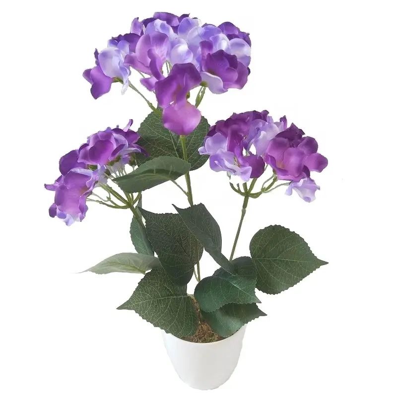 Shiny Flower Artificial Hydrangea Bouquet with Small Vase Fake Hydrangea Flower Potted Artificial Fake Variety Silk Flower