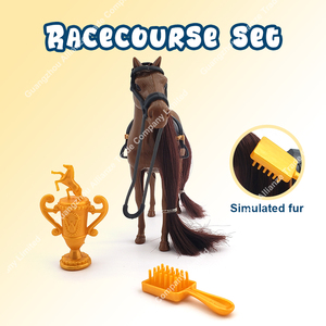PVC đua ngựa ngựa trang trại bức tượng nhỏ thiết lập với các công cụ chiến mã mịn tóc dài lược Đua Cúp động vật mô hình trang trại đồ chơi - Product Image 3
