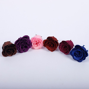 Venta caliente Luminoso polvo de oro brillo Rosa flor artificial cabeza artificial sin tallo Rosa decoración de la boda - Product Image 1