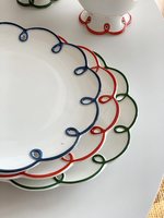 Vaisselle en céramique peinte à la main avec dentelle creuse de style français INS, design vintage, assiettes à dessert, ensemble de gobelets, pour les fêtes, passe au lave-vaisselle
