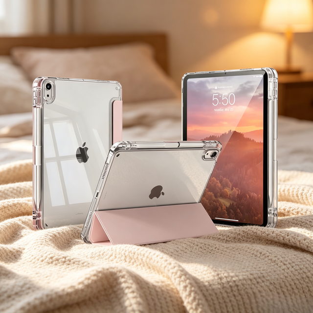 Shockproof Clear Case for iPad Pro 11 Inch, Black Tri-Fold Folio Stand Cover Built-in Apple Pencil Holder