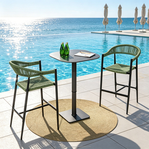 Juego de Sillas y Mesa de Bar para Exteriores de Aluminio OSMEN <span class=keywords><strong>Jennifer</strong></span> con Tablero de Piedra Sinterizada y Diseño de Tejido de Cuerda - Product Image 1
