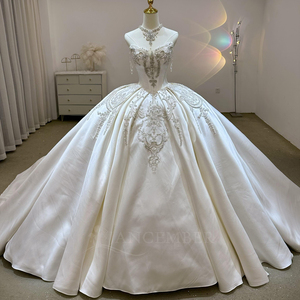 Satin Diamond Embellished Modern <b>Wedding</b> Chapel Train Ball Gown Sweetheart Bride Dress Plus Size Outdoor for - Product Image 5