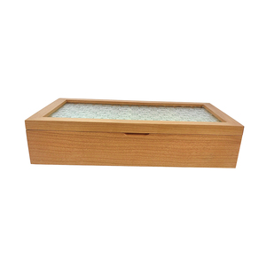 Caja de regalo de joyería de terciopelo de madera de cerezo de lujo grande con logotipo personalizado con tapa de vidrio en relieve para anillos, pendientes, pulseras, Relojes - Product Image 5