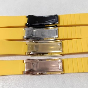Accessoires de montre, fermoir pliant en acier inoxydable, 20MM*180MM, extrémité incurvée, bracelet en caoutchouc silicone jaune - Product Image 2