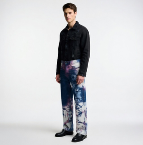 WangSheng - <span class=keywords><strong>Jeans</strong></span> Unisex con Estampado Tie Dye Degradado en Azul, Diseño Floral en Relieve, Cintura Alta, Estilo Vintage, Pierna Recta, Y2K - Product Image 6