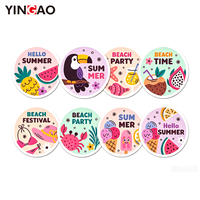Autocollant en vinyle découpé sur mesure, imperméable, rond, design tropical pour fête estivale à la plage, pour emballage de gobelets de crème glacée et de boissons