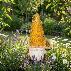 Statue de gnome de jardin solaire en résine Funny <span class=keywords><strong>Life</strong></span> de 8,26 pouces avec chapeau en nid d'abeille, accents tournesol et abeille pour la décoration de pelouse, patio et jardin - Product Image 4