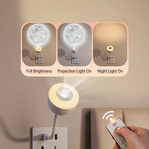 USB Rechargeable Warm White Dimmable Moon Projection Night <b>Light</b>, Remote Control ABS Lunar Ambience Lamp - Product Image 3