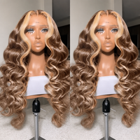 Perruques Lace Front 100% Cheveux Humains, Cuticules Alignées, Super Ondulées, Densité Élevée, Blond Cendré avec Mèches, Pré-épilées, Longues ou Courtes, Transparentes