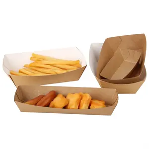 HEECO Boîte alimentaire jetable personnalisée emballage alimentaire plateau en papier boîte à hot dog vente en gros conteneur de frites