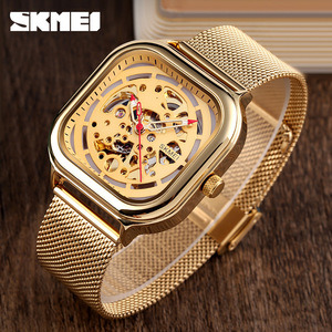 Skmei Skeleton Men's Automatic Mechanical Watch 30M Waterproof Square Stainless Steel Mesh Strap - Product Image 4