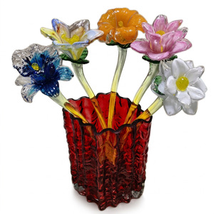 Fleurs artificielles en verre soufflé à la main, art nordique, art populaire, décoration de Noël, longue tige, couleurs vives, figurine de fleur en verre de Murano - Product Image 1