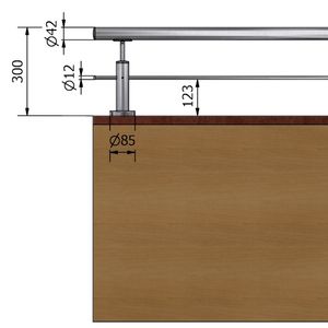 A4 Vertical Altura Baja 30 1 Acero Inoxidable Acabado Satinado (AISI 316) 42,4 SKU Ø Fijación de Travesaño de Suelo Bajo - Product Image 1