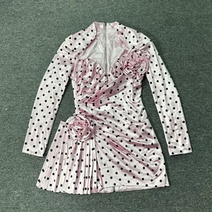 LS2596 <span class=keywords><strong>Robe</strong></span> de soirée à col en V profond pour <span class=keywords><strong>femme</strong></span> <span class=keywords><strong>Robe</strong></span> élégante à <span class=keywords><strong>pois</strong></span> <span class=keywords><strong>Robe</strong></span> décontractée froncée avec décorations florales 3D - Product Image 5