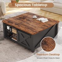 Table basse en bois moderne pour salon, carrée, avec plateau relevable, grand compartiment de rangement dissimulé et étagères réglables
