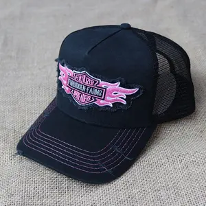 Sıcak siyah renk erkek net şapka erkek açık bez işlemeli logo kamyon şapka fabrika toptan yüksek kaliteli şapka