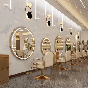 Espejo moderno salón de peluquería muebles Estación de peluquero doble cara semicircular piso espejo de pie