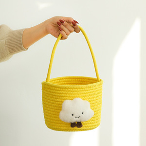 ตะกร้าเชือกฝ้ายทรงกลมลายเมฆ งานแฮนด์เมด สำหรับจัดเก็บของเล่นเด็ก - Product Image 4