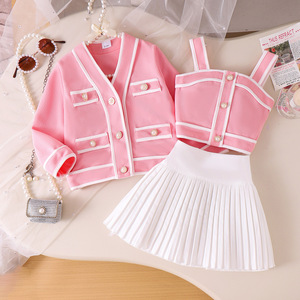 Conjunto de Ropa para Niñas, Chaqueta de Manga Larga, Chaleco, Falda Plisada, Color Rosa, Ropa para Niñas de <span class=keywords><strong>2</strong></span> a 7 Años - Product Image 1