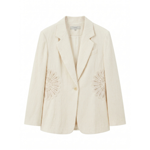 Blazer da Donna Personalizzato con Logo OEM ODM, Applicazioni in Pizzo all'Uncinetto, Etichetta Privata, Giacca Boho Avorio all'Ingrosso - Product Image 1