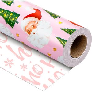 Pink Christmas <b>Wrapping</b> <b>Paper</b> Roll 17x33 Feet Girly Santa Design Recyclable Gift Craft <b>Paper</b> - Product Image 1