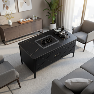 <span class=keywords><strong>Table</strong></span> à thé et café Kung Fu de style chinois moderne avec comptoir en ardoise noire, grande capacité de rangement et prise intégrée - Product Image 3