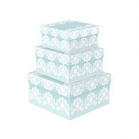 3 boîtes cadeaux rigides en carton recyclé laminé mat, de forme oblongue, avec motif en dentelle blanche, pour emballages de mariage et de baby shower