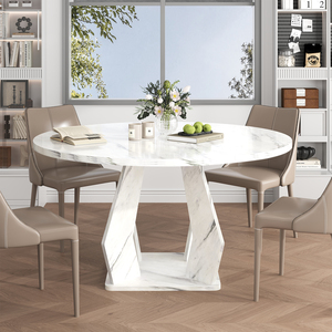 Mesa de comedor circular de madera de mármol blanco moderna de lujo personalizada mesa de comedor redonda grande para cocina 4-6 plazas - Product Image 4