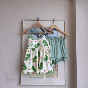 Pajamas Women's Summer Sling Shorts Chest Pad Cute Peach Milk Silk Polyester Cool Loose Lovely Foreign Trade Cross-border Suit - Product Image 6