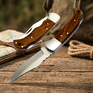 Cuchillo Plegable de Acero Inoxidable con Mango de Madera, Hoja de Corte Recto, Apertura Deslizante, Funda de Cuero, Grado Industrial, 3 Años de Garantía - Product Image 3