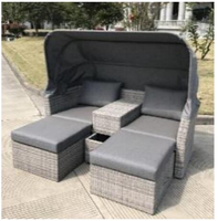 Tumbona Moderna de Ratán, Conjunto de Muebles de Sofá Cama Duradero para Exteriores, Cómoda Tumbona de Mimbre para Jardín y Patio
