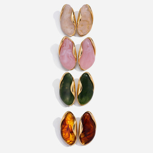 Stud Earrings Resin Geometric Design Stainless Steel For <b>Women</b> Fashion Jewelry <b>Set</b> Multicolor - Product Image 1
