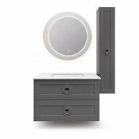 Ensemble de meubles de salle de bain suspendus modernes avec vasque en céramique, miroir LED intelligent et armoire latérale suspendue pour hôtel et maison (OEM)