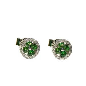 珠宝供应商批发优秀18k白金真正的钻石珠宝绿色石榴石耳钉耳环女