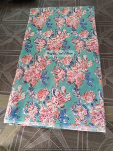 Tissu imprimé floral, impression à la main, motif floral, lavable, vert, rose, bleu, textile de maison - Product Image 4