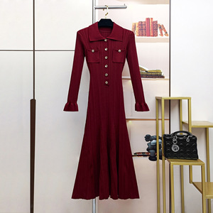 Vestido de Verano Elegante <span class=keywords><strong>Estilo</strong></span> Francés para Mujer, Tejido Sólido, Corte Sirena, con Cuello de Solapa con Botones, Ajuste Delgado y Diseño de Cola de Pez - Product Image 2