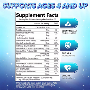 60 Gomitas Multivitamínicas de Fresa para Niños |   Suplemento Dietético para el Sistema Inmunológico y el Cuidado Diario del Bienestar Nutricional - Product Image 6