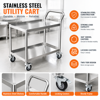 Chariot utilitaire en acier inoxydable OEM ODM à 2 niveaux, chariot de service sur mesure avec roues pour utilisation en cuisine de restaurant