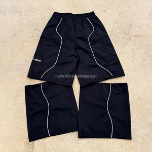 Custom High Quality Canvas <b>Wide</b> <b>Leg</b> Baggy Pants Removable Zipper <b>Shorts</b> Design 3m Reflective Stripe Oversized Work Pants for Men - Product Image 4