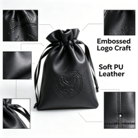 Vente en gros de sacs à cordon en cuir PU avec logo personnalisé sac à poussière noir étanche pour le stockage de bijoux cadeaux câble de données réutilisable