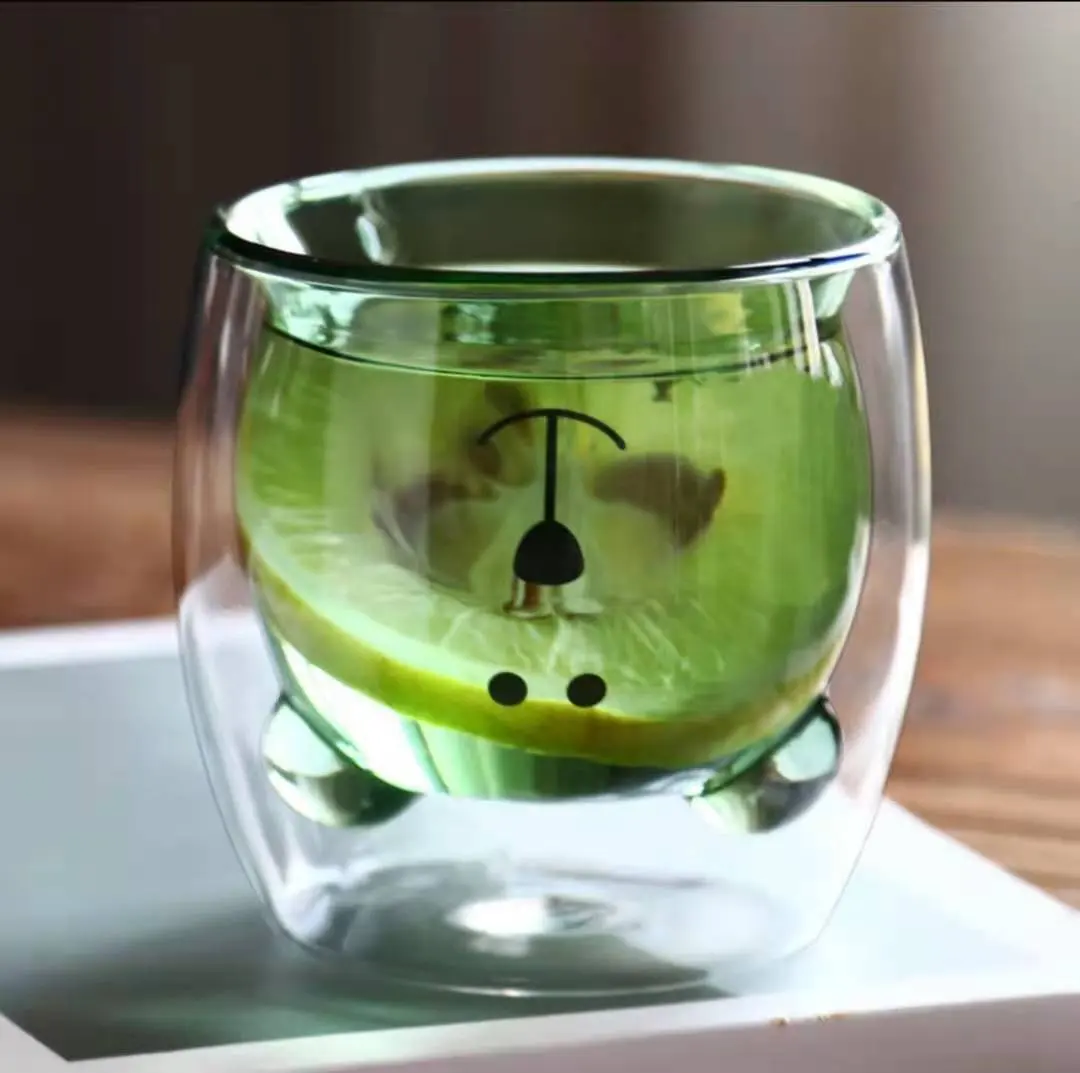 Nuovo arrivo creativo cartone animato doppia parete tazza di vetro borosilicato orso tazza all'ingrosso