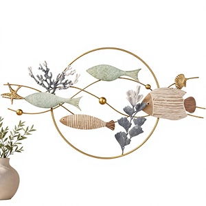 Arte Metálico de Pared con Diseño de Peces, Marco Circular Dorado, Decoración Hecha a Mano para Interiores del Hogar - Product Image 6