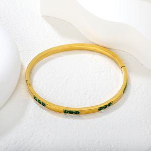 Fashion Bangle Gold Plated <b>Adjustable</b> <b>Bracelet</b> With Green Stones Ball Chain Design Unisex Jewelry - Product Image 2