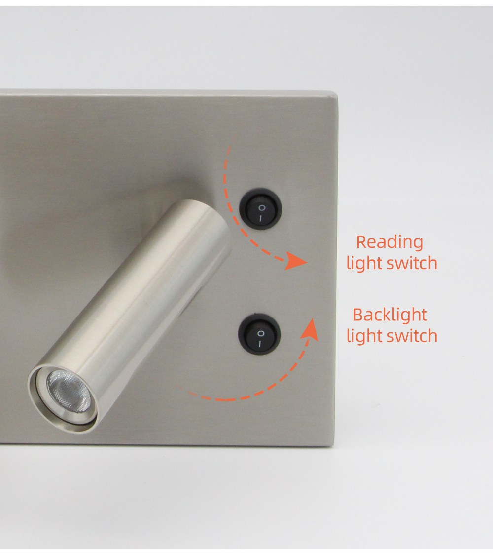 LED Wall Light Switch With Wireless USB Charging Wall Lamps Rotatable Spot Bedroom Bedside Backlit Reading Lamp