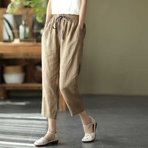 Women's Cotton Linen Harem Pants Elastic Waist Loose Fit Casual Breathable Purple Khaki Linen 2025 Summer New Style - Product Image 2
