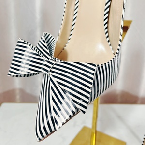 Wholesale Fashion Red Bottom Women's Pumps Stripe <b>Bow</b> Slingback High Heels <b>Sandals</b> 12cm 10cm 8cm Stiletto Heel Summer Trends - Product Image 6