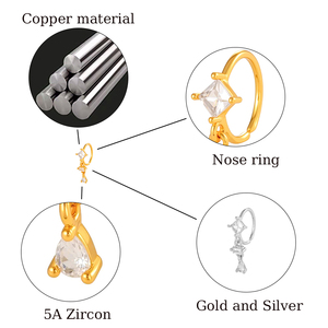 HENGSEN Bijou de <span class=keywords><strong>piercing</strong></span> nasal plaqué or 18 carats avec <span class=keywords><strong>anneau</strong></span> carré en zircon cubique et pendentif goutte d'eau pour femme 164-6 # - Product Image 2