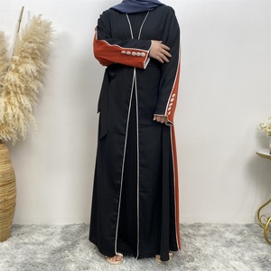 1892# Special Design Double Color Splice White Line Border Buttons Sleeves Fashionable Women Cardigan <b>Abaya</b> - Product Image 3
